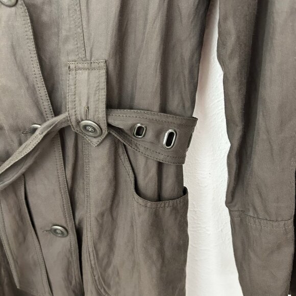 Vtg Y2K Cache Women's Sz M Double Breasted Blazer Short Trench Coat Belted Brown - Picture 7 of 14